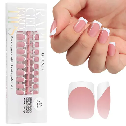 GEL PARTY French Tip Press-On Nails – Pink Short Square, photo 1