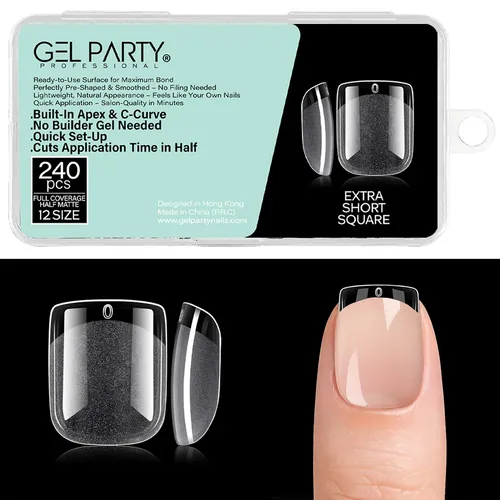 GEL PARTY Soft Gel Nail Tips – Extra Short Square, photo 1