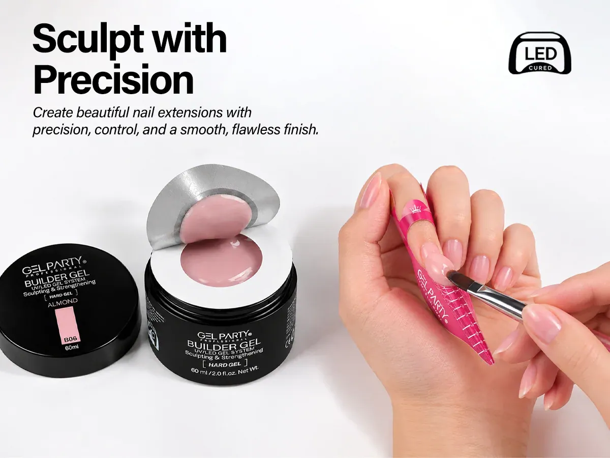 Nail tech sculpting a nail extension with GEL PARTY Builder Gel